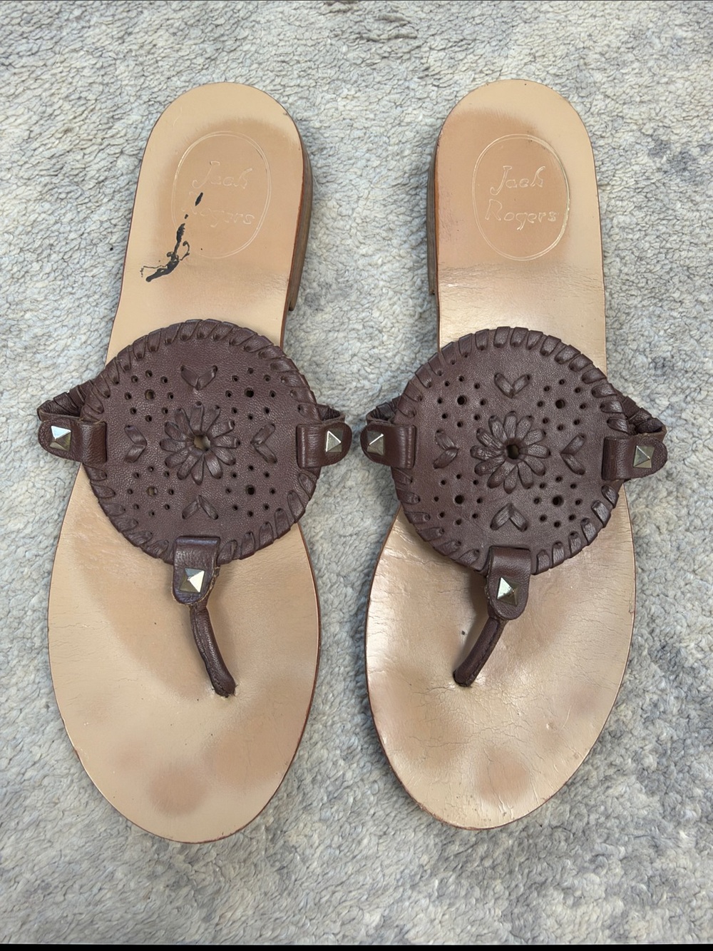 Jack Rogers Georgica Medallion Thong Sandals Espresso Brown